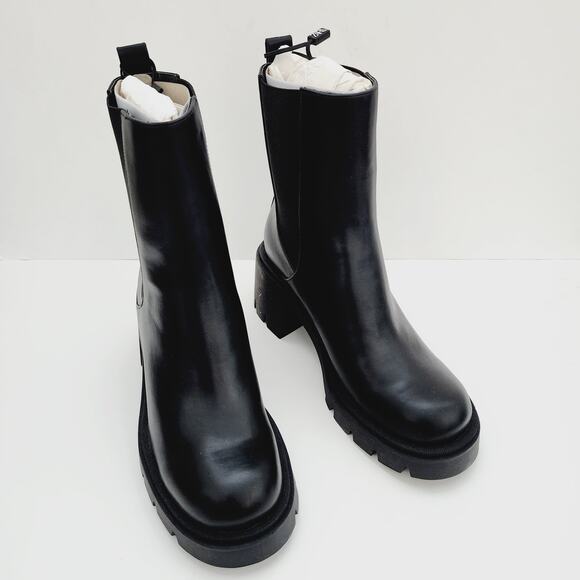 Zara Black Faux Leather Chelsea Boots Chunky Platform Ankle Boot Round Toe Sz 9 - Picture 8 of 9